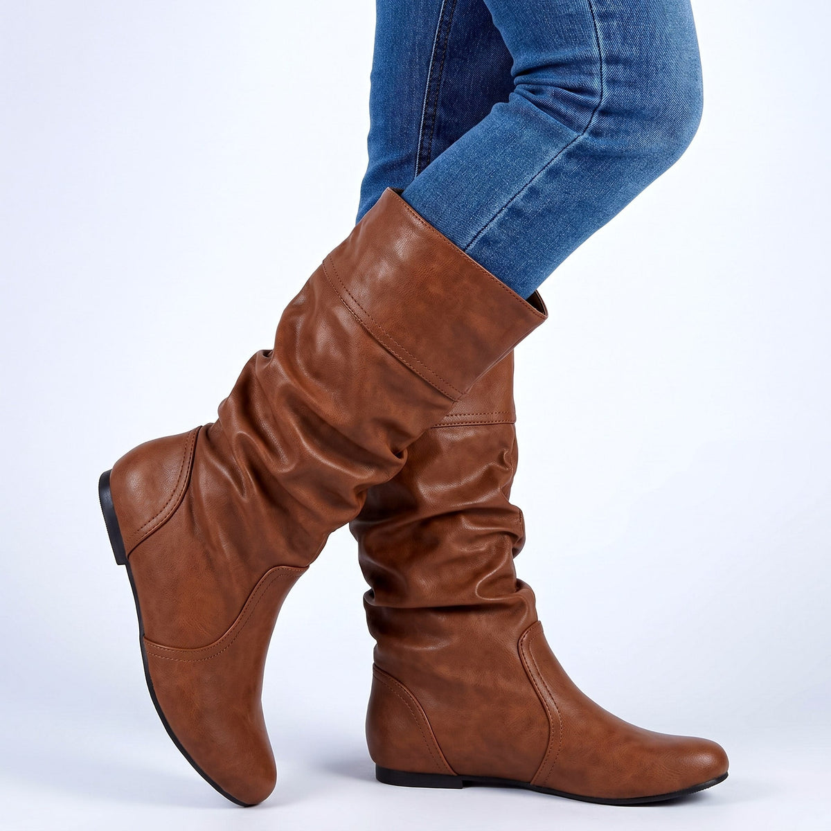 Soft Faux Leather Gathered Slouch Boots for Women | Helene