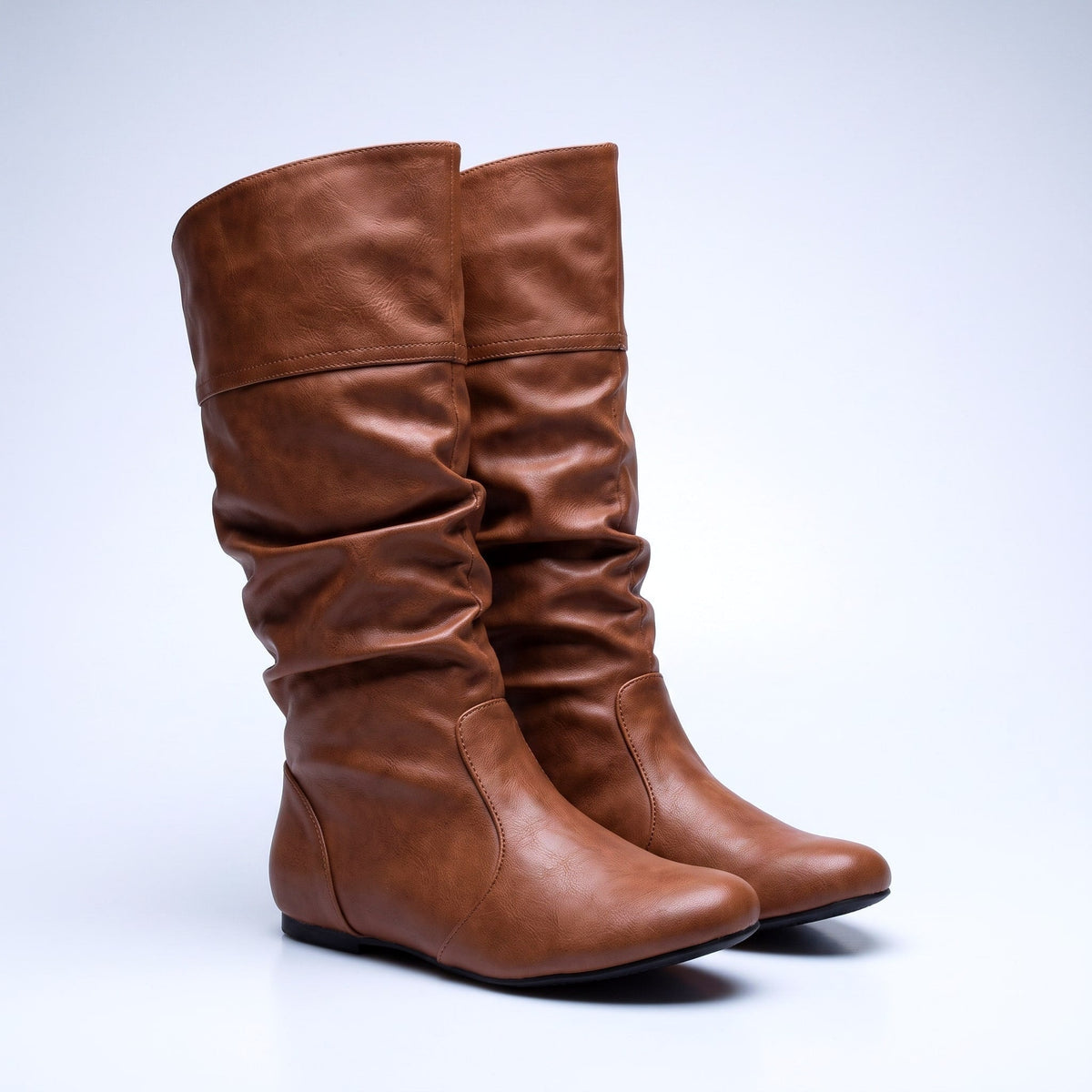 Soft Faux Leather Gathered Slouch Boots for Women | Helene