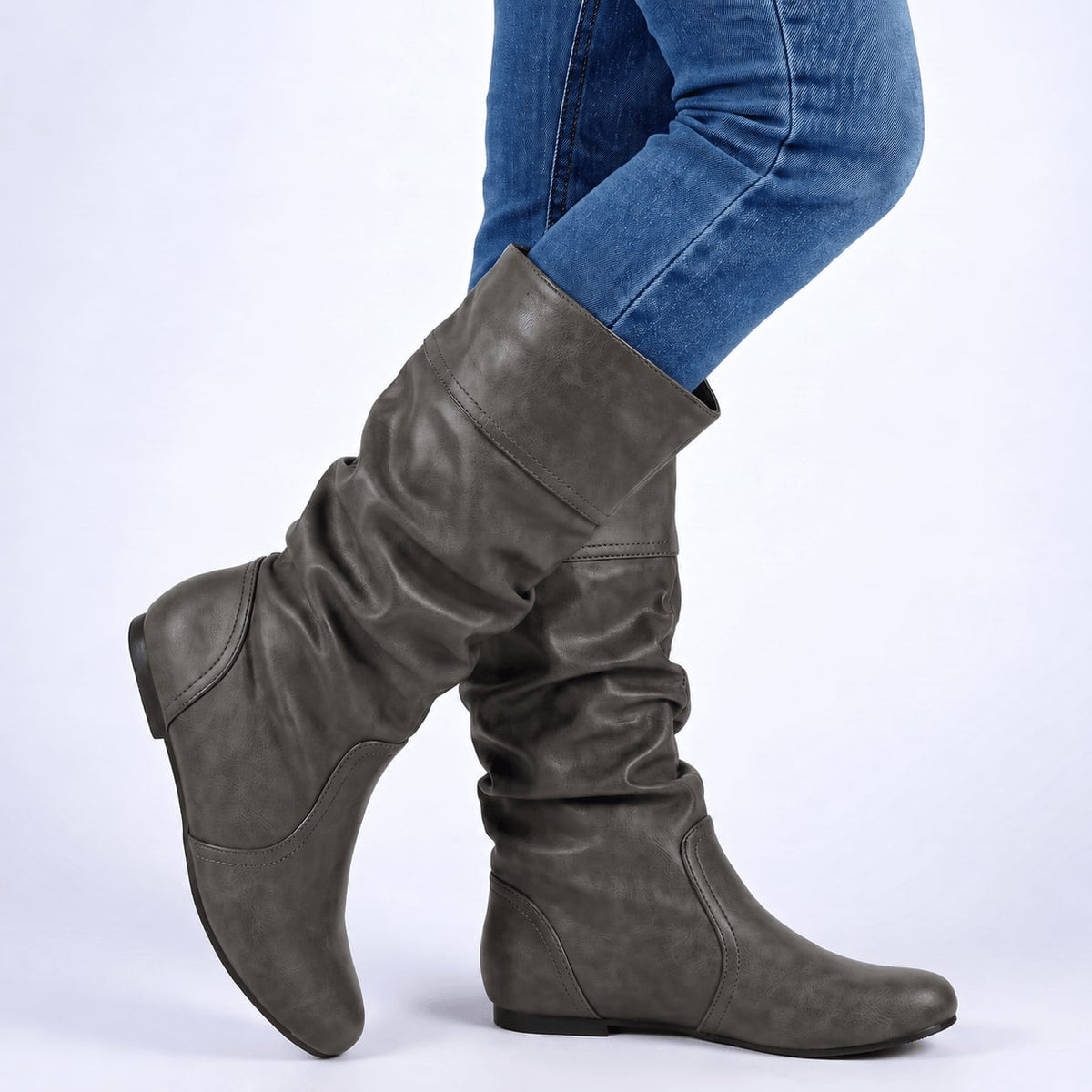 Soft Faux Leather Gathered Slouch Boots for Women | Helene