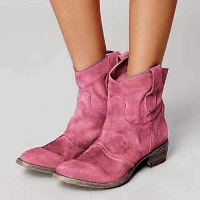 Hester | Women's Distressed Block-Heel Suede Western Booties
