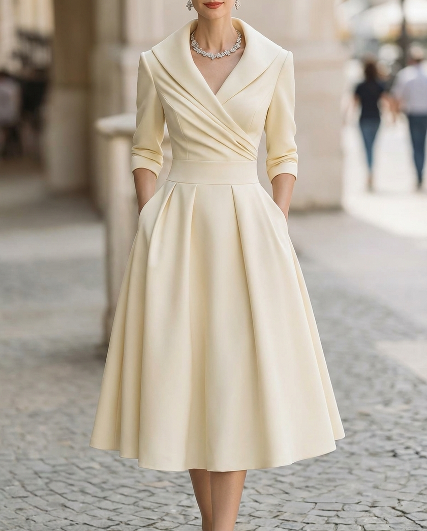 FJØRNA black satin trench-collar wrap midi dress for women, featuring a stylish silhouette and elegant design.