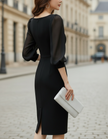 FJØRNA collared button-front belted pleated midi dress, summer business dress with a fitted waist and elegant pleats.