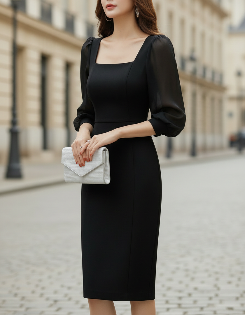 FJØRNA collared button-front belted pleated midi dress, sleeveless summer business dress with a fitted waist and flowing skirt.