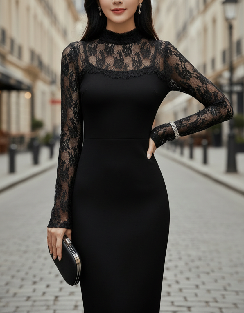 midi black dress with sheer sleeves Womens Black Mesh Cap Sleeve