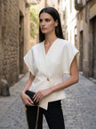 Blouse Women V-Neck Button Front Long Sleeve Woven
