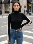 Knit Top Women Reversible Two-Tone Round Neck Long Sleeve
