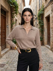 Knit Sweater Women Collared Relaxed Fit Long Sleeve
