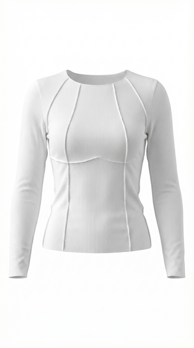 Nell | Women's Ribbed Crew Neck Top with Cotton Knit Long-Sleeve Classic for Everyday