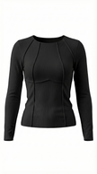 Ribbed Top Women Slim Fit Crew Neck Contrast Piping Long Sleeve