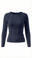 Ribbed Top Women Slim Fit Crew Neck Contrast Piping Long Sleeve