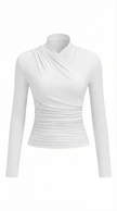 T-Shirt Women Draped Collar Pleated Waist Short Sleeve