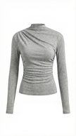 Fitted Top Women Long Sleeve Ruched Slim Fit Round Neck