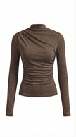 Fitted Top Women Long Sleeve Ruched Slim Fit Round Neck