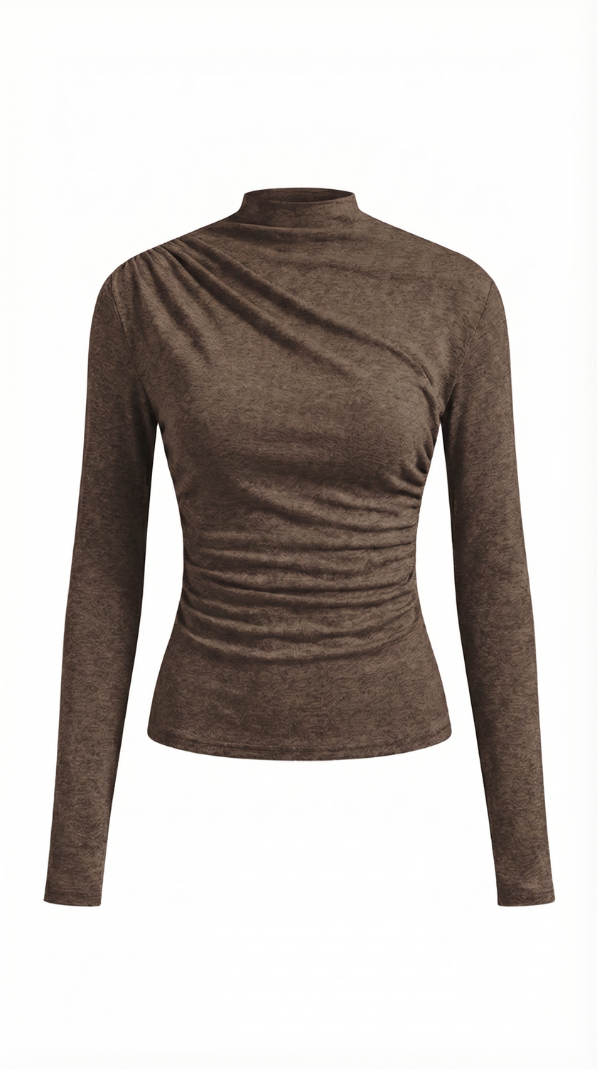Fitted Top Women Long Sleeve Ruched Slim Fit Round Neck