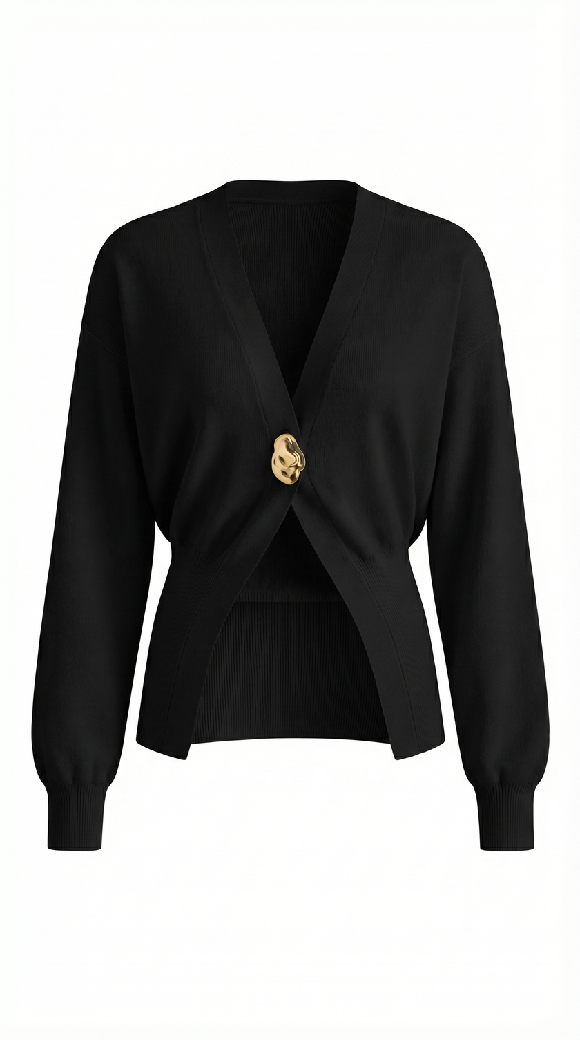 Knit Cardigan Women Gold Button Round Neck Long Sleeve