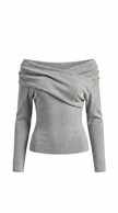 Knit Top Women Off-Shoulder Wrap Front Long Sleeve