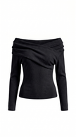 Knit Top Women Off-Shoulder Wrap Front Long Sleeve