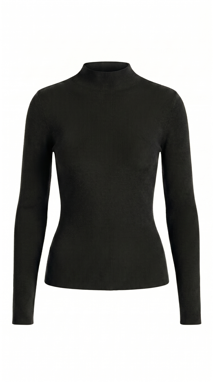 Wool Blend Knit Top Women Ribbed Mock Neck Long Sleeve