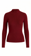 Wool Blend Knit Top Women Ribbed Mock Neck Long Sleeve