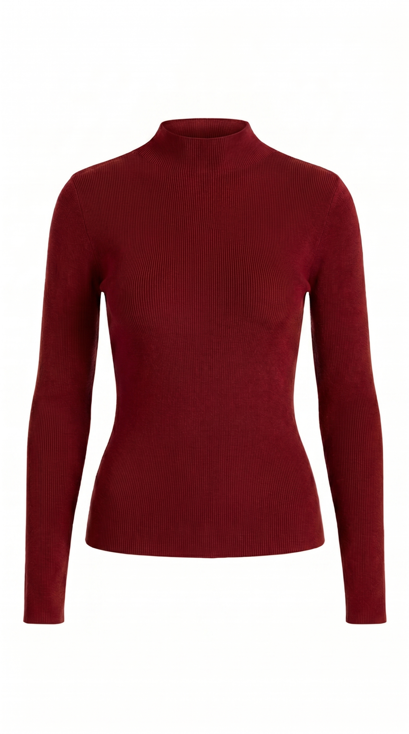 Wool Blend Knit Top Women Ribbed Mock Neck Long Sleeve