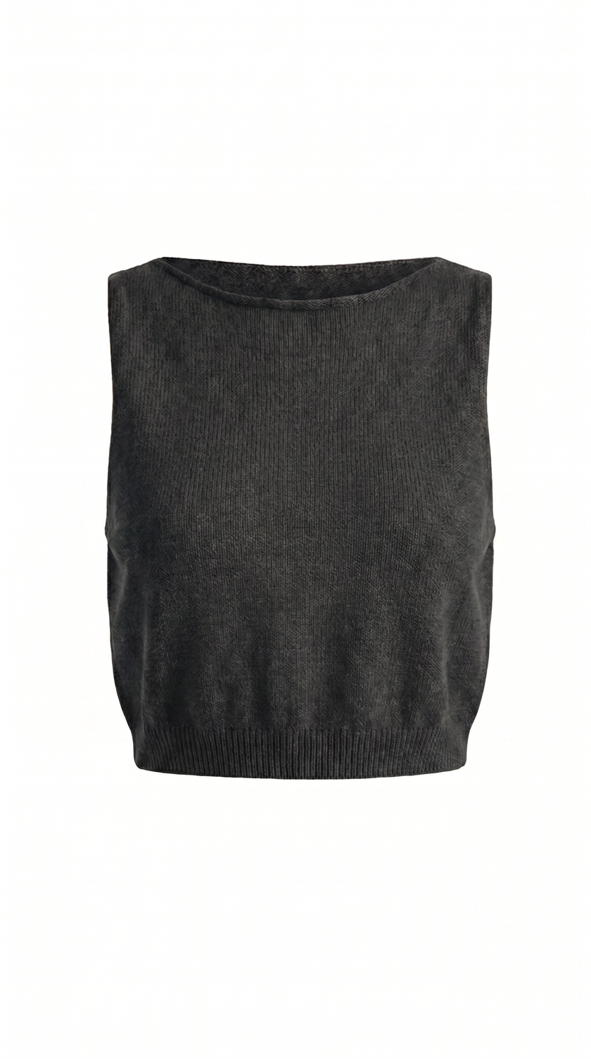 Knit Tank Top Women Crew Neck Cropped Regular Fit