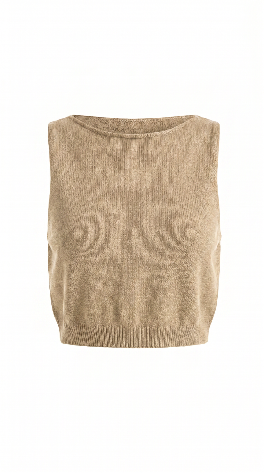 Knit Tank Top Women Crew Neck Cropped Regular Fit