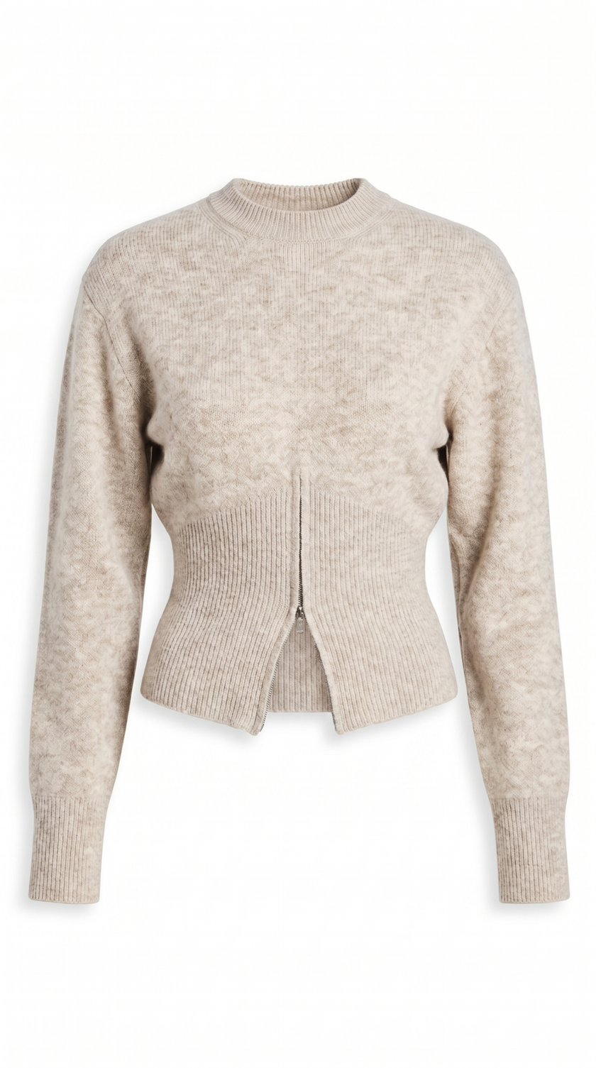 Knit Sweater Women Half Zip High Neck Long Sleeve