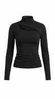 Turtleneck Top Women Slim Fit Cut-Out Asymmetric Long Sleeve