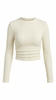 Waffle Knit Top Women Slim Fit Crew Neck Long Sleeve