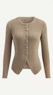Knit Cardigan Women V-Neck Button Front Side Slit