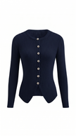 Knit Cardigan Women V-Neck Button Front Side Slit