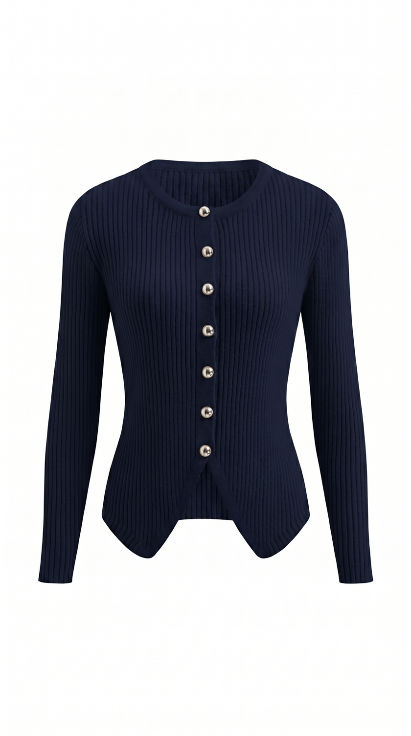 Knit Cardigan Women V-Neck Button Front Side Slit
