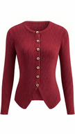 Knit Cardigan Women V-Neck Button Front Side Slit