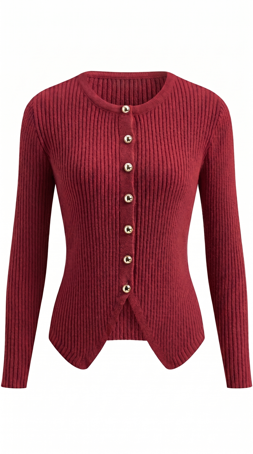 Knit Cardigan Women V-Neck Button Front Side Slit