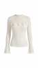 Knit Top Women Floral Applique Slim Fit Semi-Sheer Long Sleeve