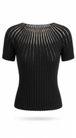 Knit Top Women Short Sleeve Semi-Sheer Crew Neck