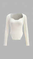 Knit Top Women Sweetheart Neck Long Sleeve Fitted