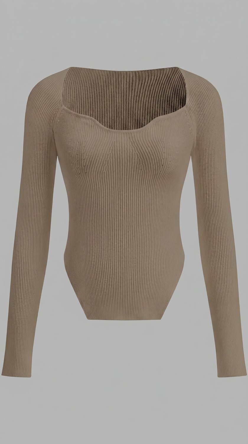 Knit Top Women Sweetheart Neck Long Sleeve Fitted