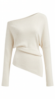 Wool Blend Knit Sweater Women Asymmetric Neck Long Sleeve