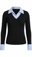 Ribbed Polo Top Women Long Sleeve Layered Knit