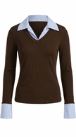 Ribbed Polo Top Women Long Sleeve Layered Knit