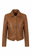 Faux Leather Jacket Women Utility Turn-Down Collar