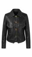 Faux Leather Jacket Women Utility Turn-Down Collar