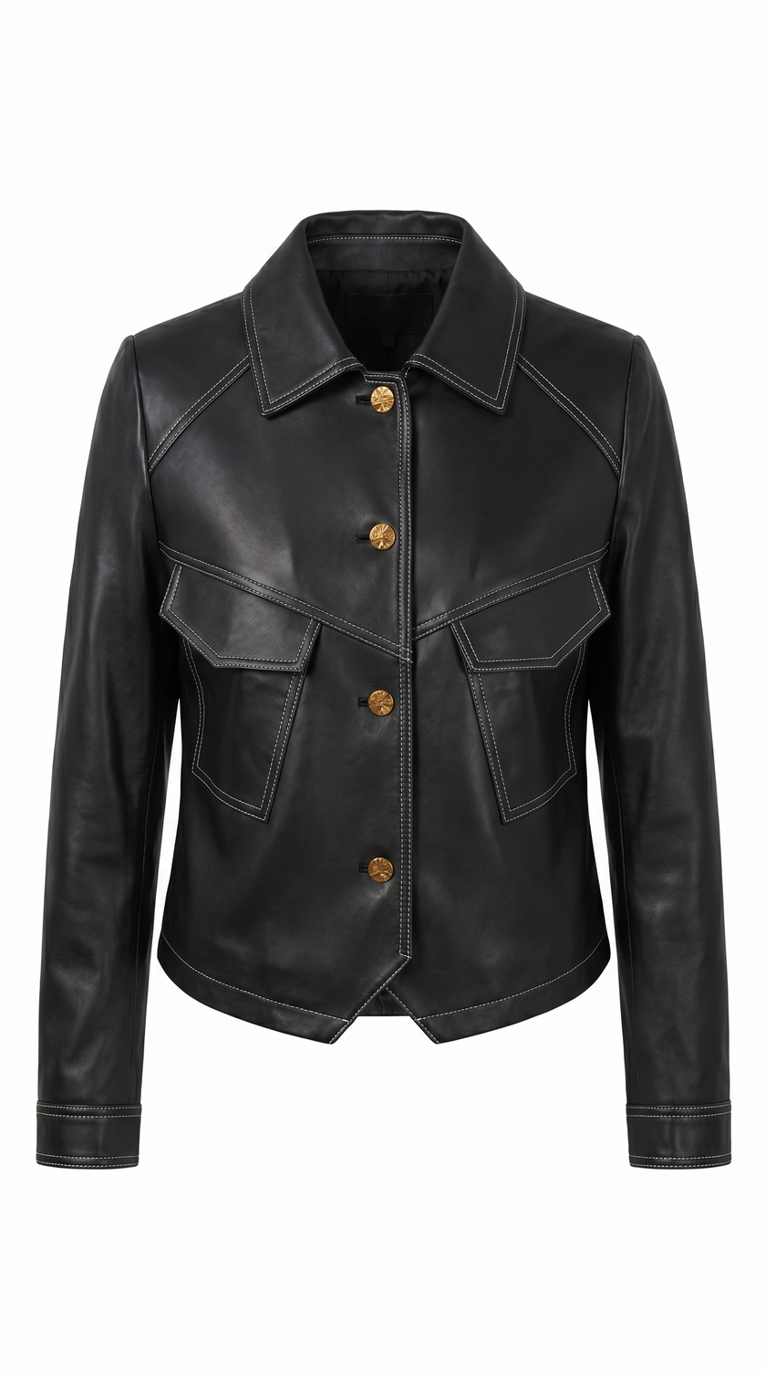 Faux Leather Jacket Women Utility Turn-Down Collar