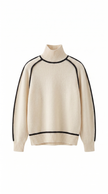 Turtleneck Sweater Women Contrast Seam Relaxed Fit