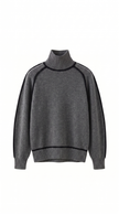 Turtleneck Sweater Women Contrast Seam Relaxed Fit