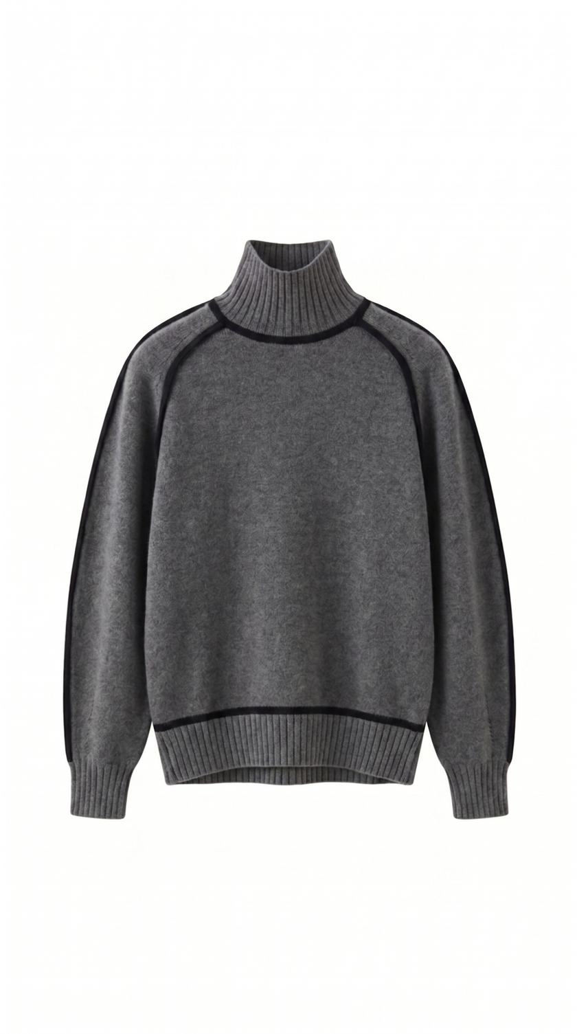 Turtleneck Sweater Women Contrast Seam Relaxed Fit