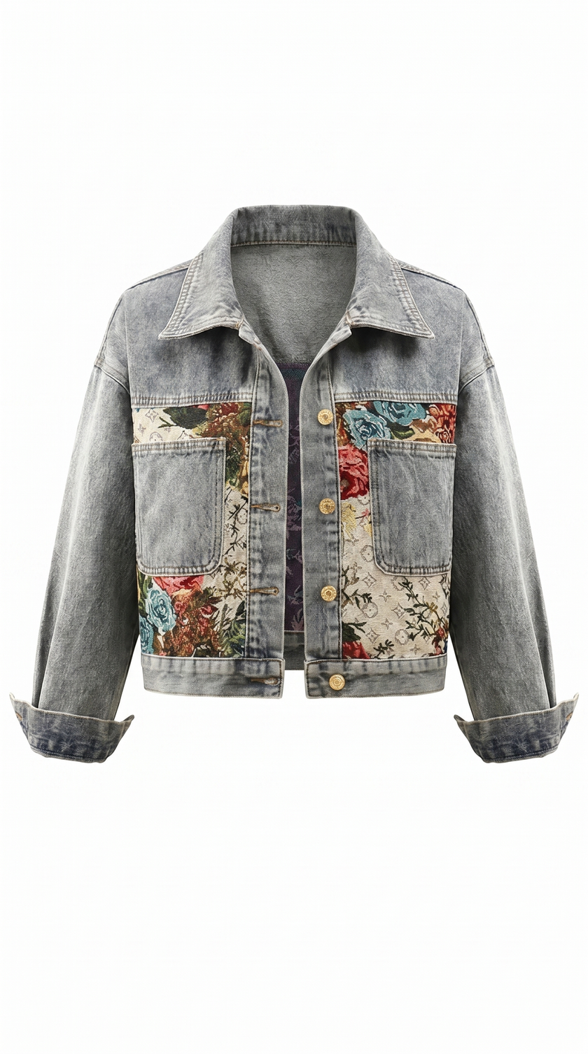 Denim Jacket Women Button Front Collared Long Sleeve