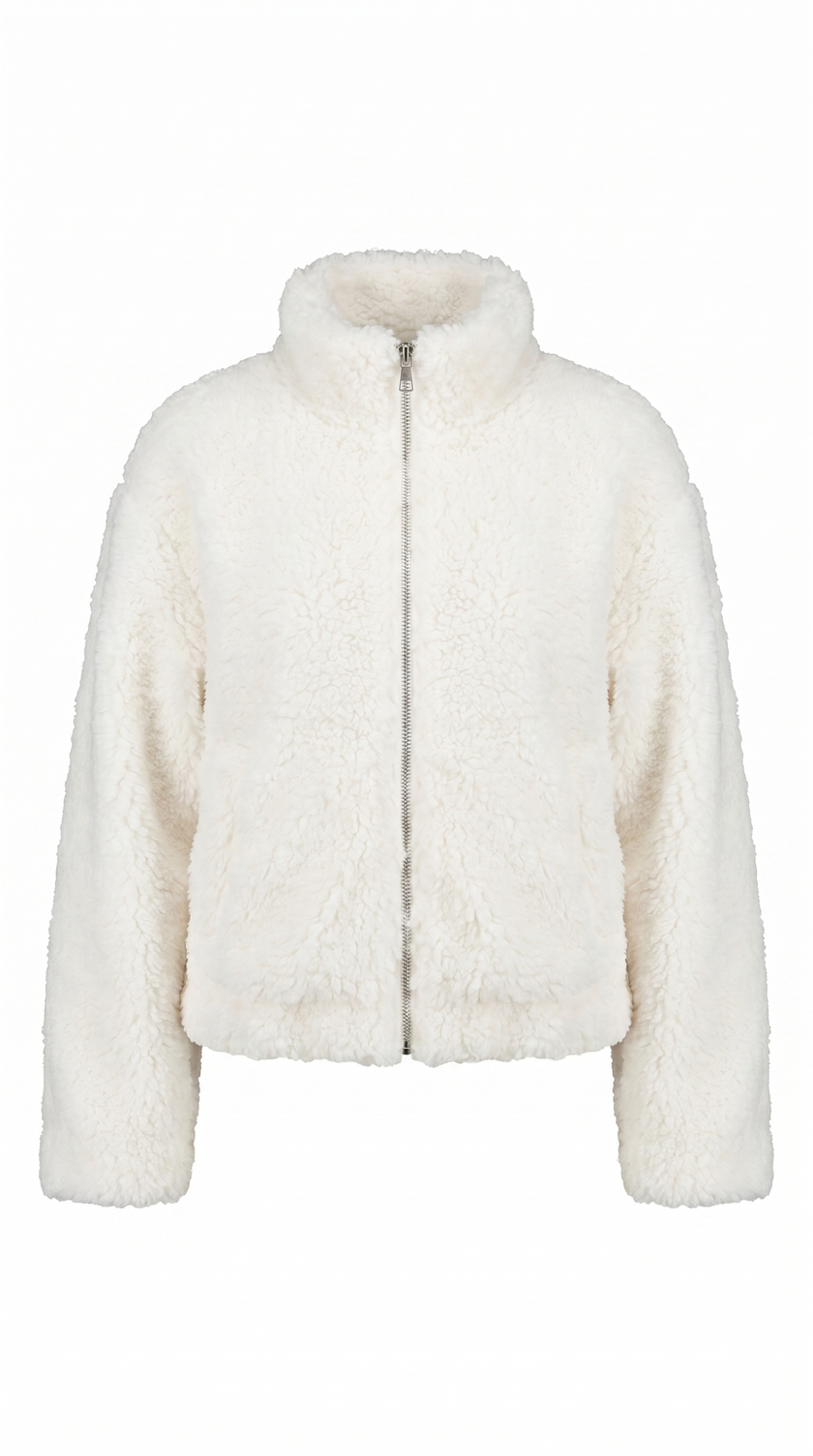 Sherpa Jacket Women Cropped Zip Stand Collar Winter