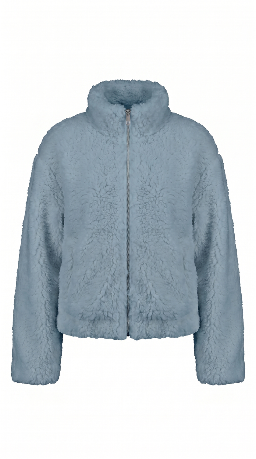 Sherpa Jacket Women Cropped Zip Stand Collar Winter